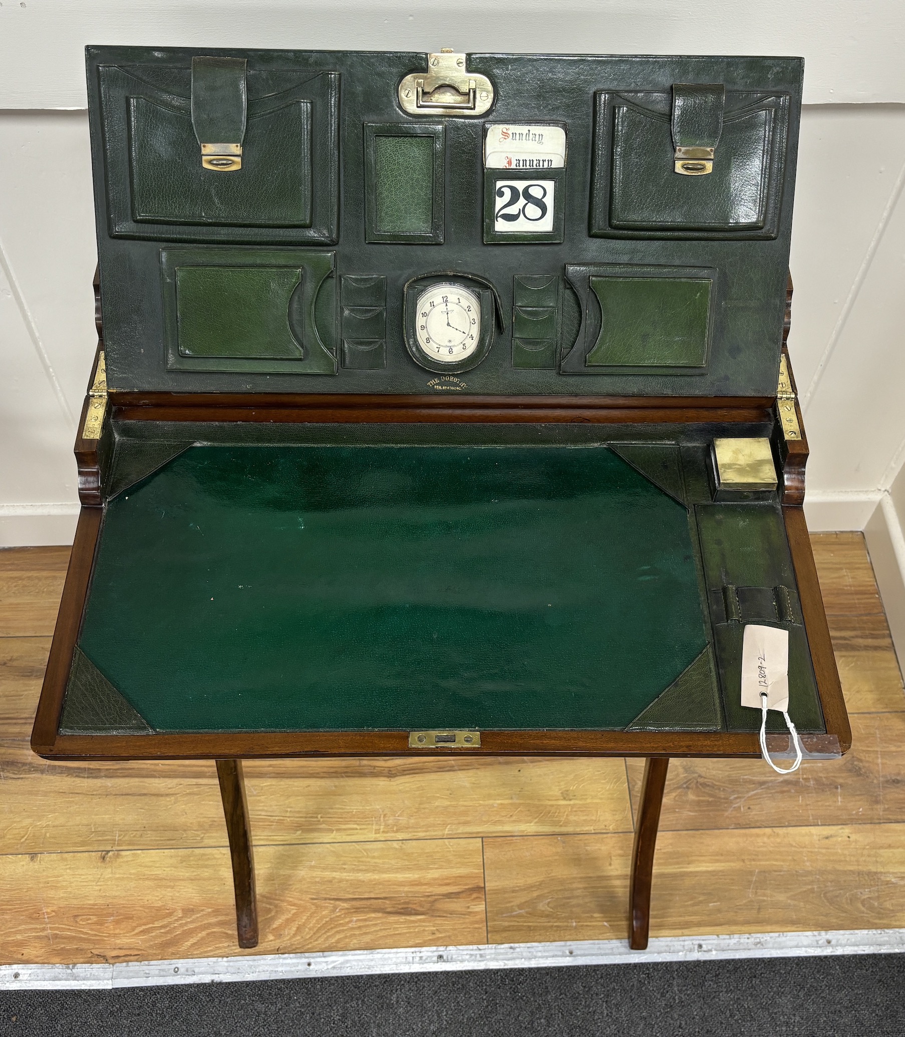 An early 20th century mahogany travelling or campaign desk, width 61cm, depth 30cm, height 85cm